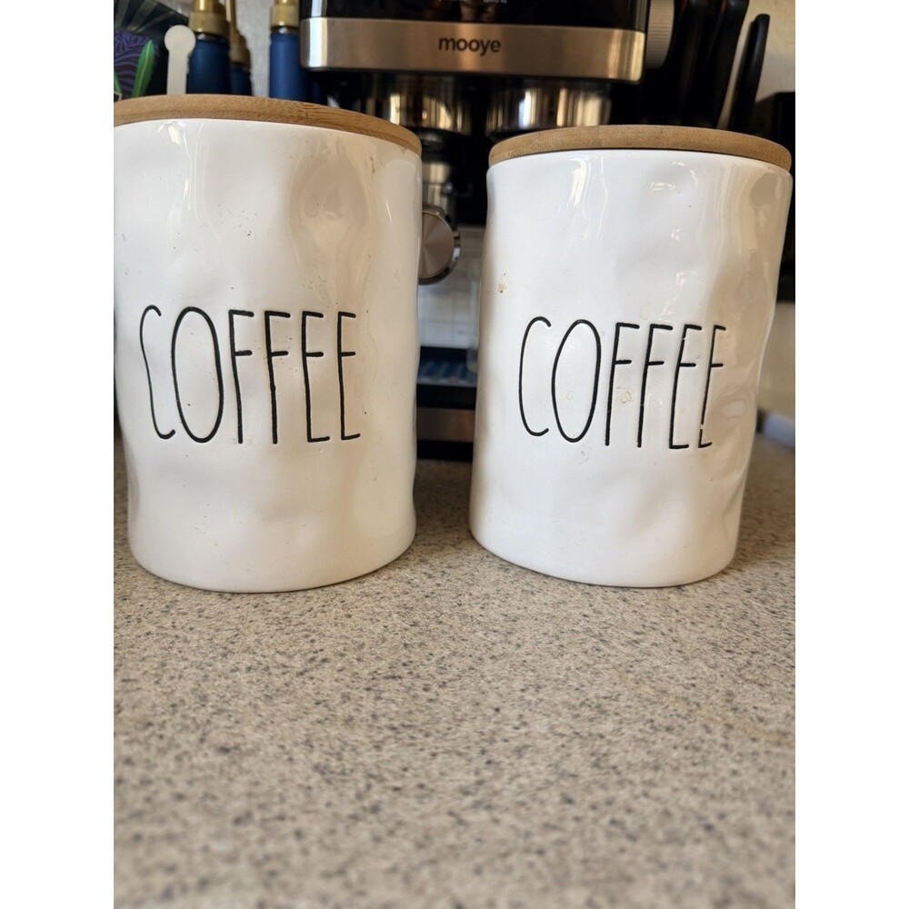 Rae Dunn Style Kitchen Worthy Coffee Canisters With Wood Lid 8” Tall  4” W